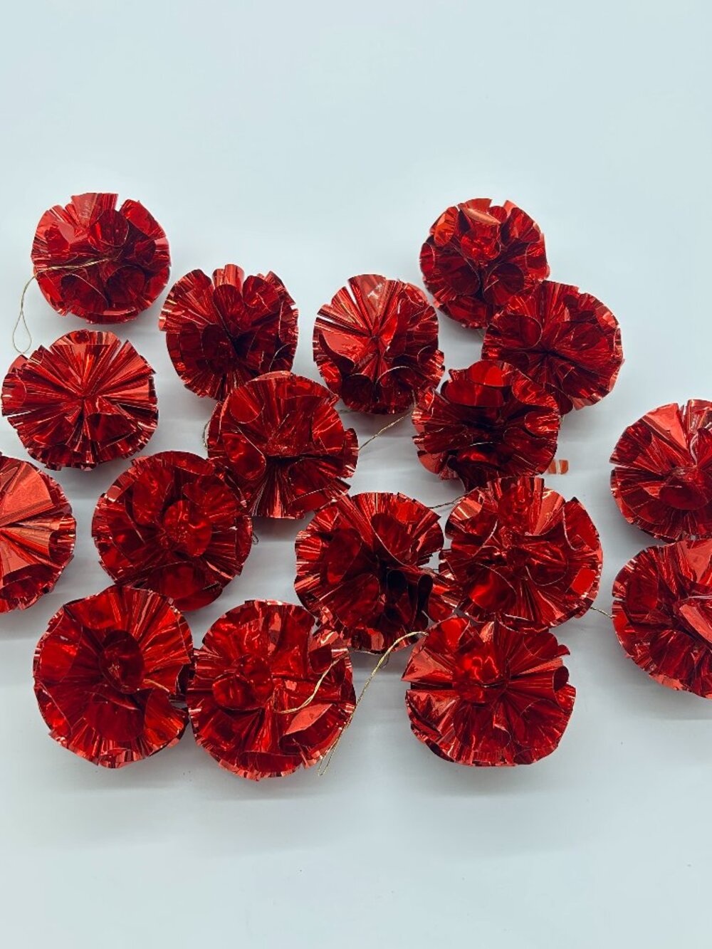 VTG Lot of 17 Atomic Foil Pom Pom Christmas Ball Ornaments Red